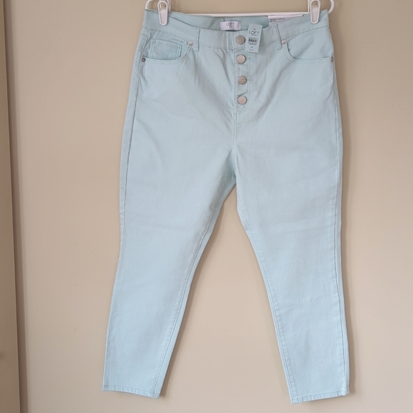 NWT Loft Button Fly High Rise Skinny Ankle Mom Jeans 14P Green - Picture 3 of 16